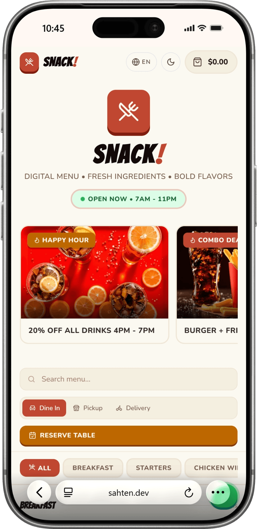 Menu after the splash closes