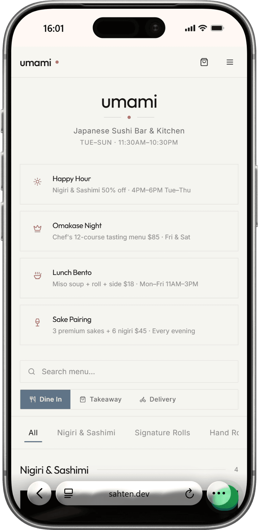 Sahten menu on a phone