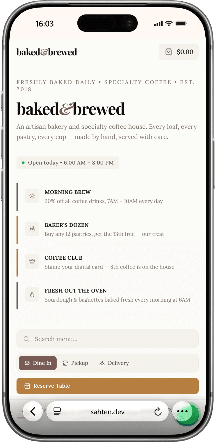 Sahten menu on a phone