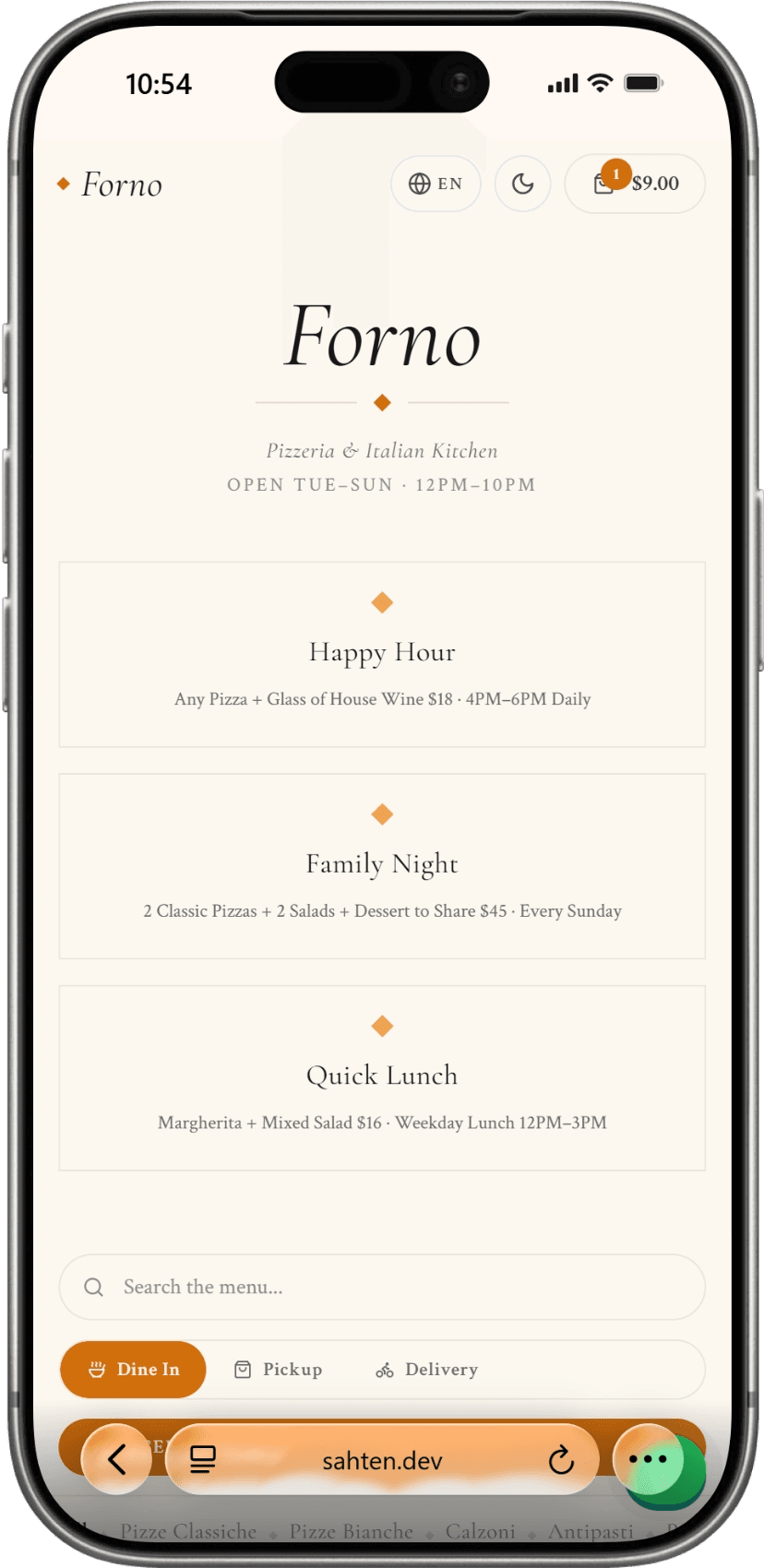 Sahten Sushi digital menu